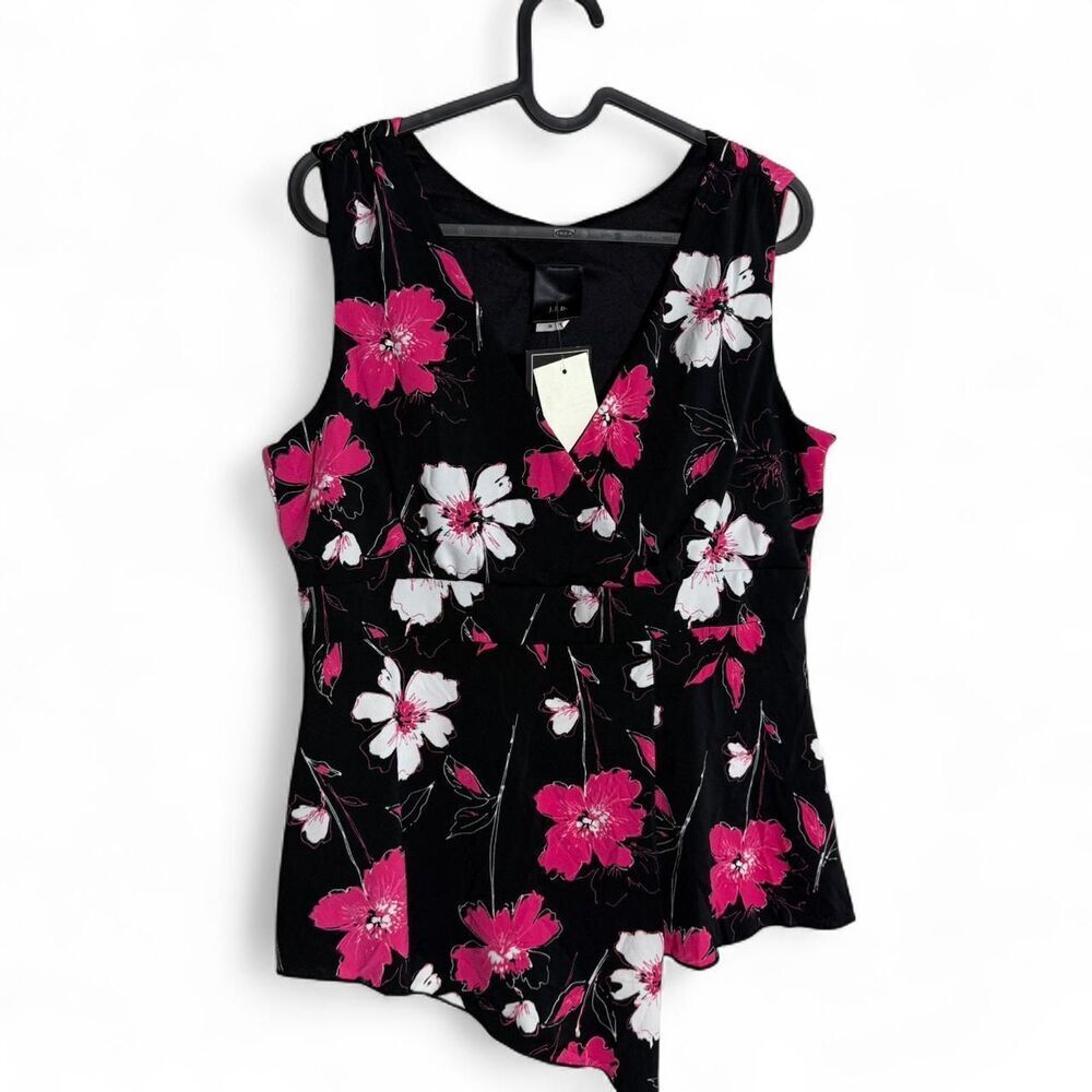Vintage Y2K JC penny J.T.B. black floral print sleeveless top V-neckline - Small